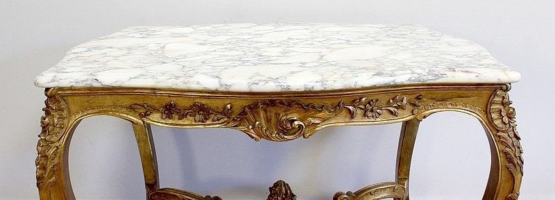 Marble And Gilded Wood Center Table, Regency Style, 2nd Part Of The 19th Century photo vintage