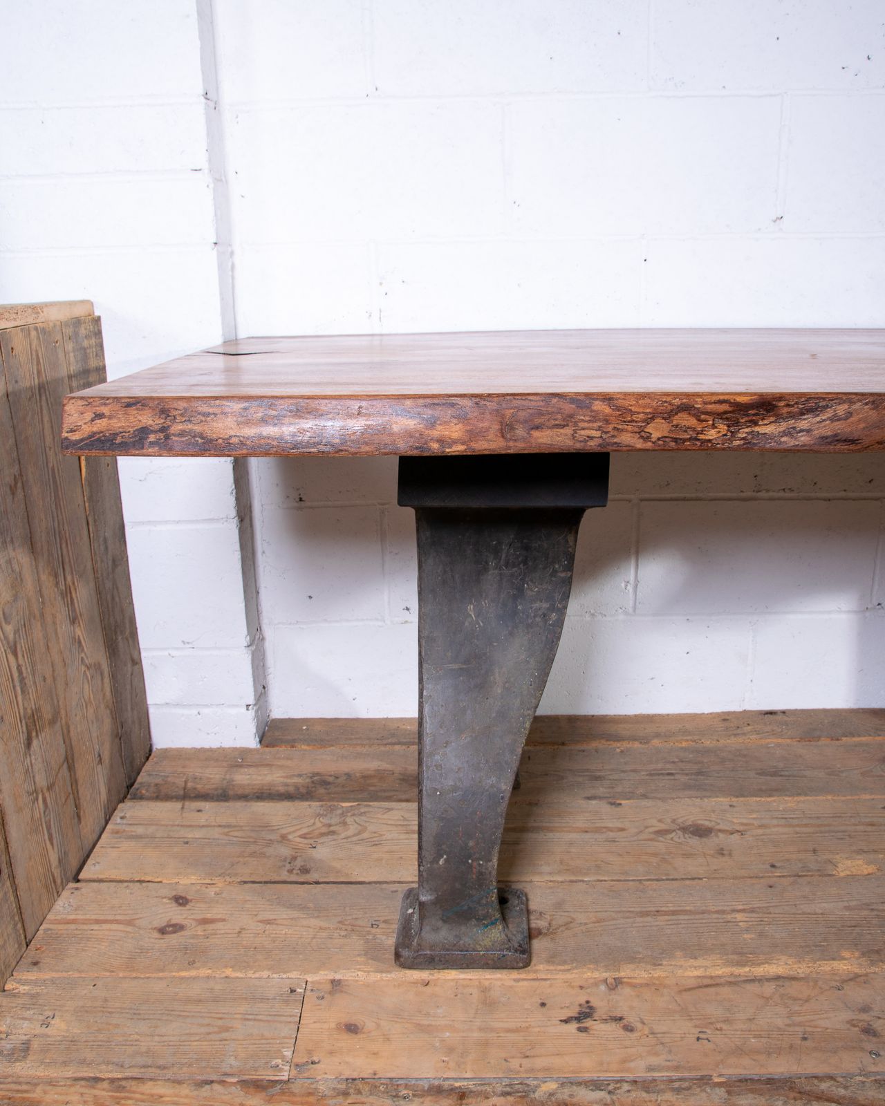 Bespoke Desk Table With New Elm Top And Mid Century Cast Iron Industrial Legs photo Furniture