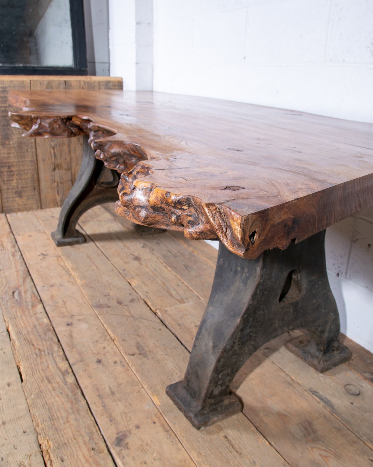 Bespoke Desk Table With New Elm Top And Mid Century Cast Iron Industrial Legs photo buy
