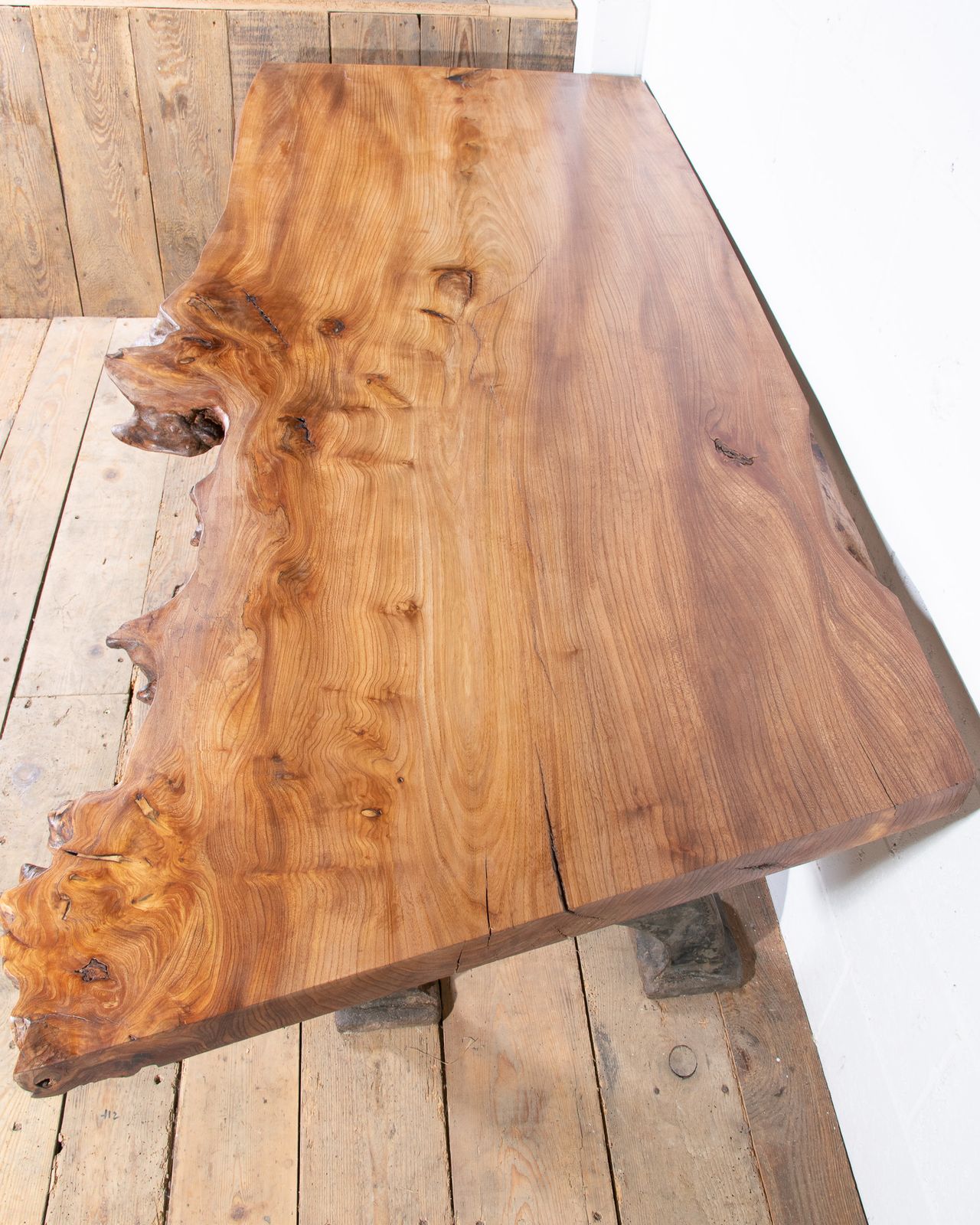 Furniture Bespoke Desk Table With New Elm Top And Mid Century Cast Iron Industrial Legs photo