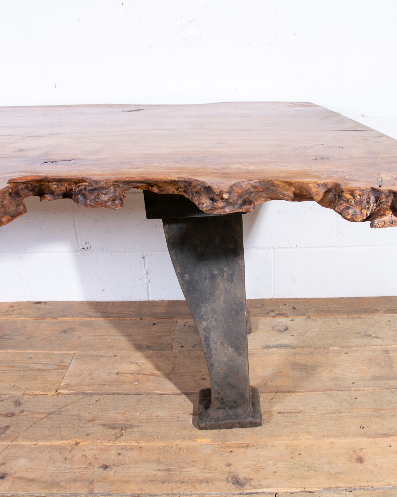 photo vintage Bespoke Desk Table With New Elm Top And Mid Century Cast Iron Industrial Legs