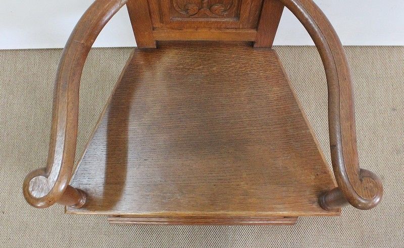 photo furniture Pair Of Armchairs Known As 'Caquetoires' In Blond Oak, Renaissance Style   Late 19th Century