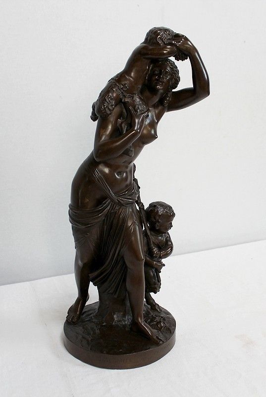 Bronze "Bacchante And Small Fauns" After Jj Foucou, 19th Century photo furniture