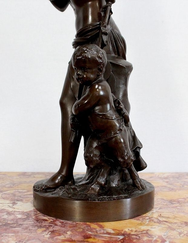 photo for sale Bronze "Bacchante And Small Fauns" After Jj Foucou, 19th Century