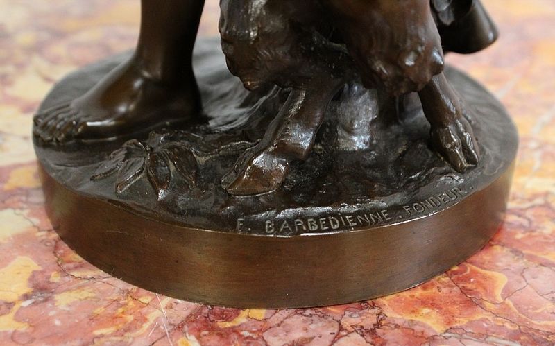 Home Decor Bronze "Bacchante And Small Fauns" After Jj Foucou, 19th Century photo