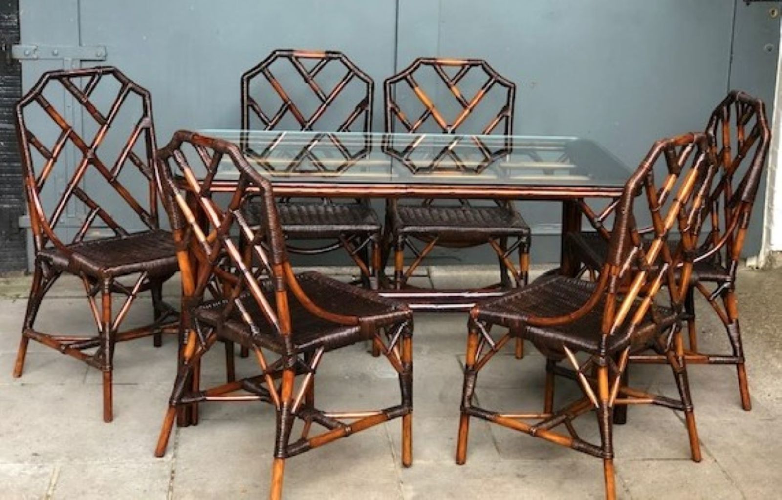 Mid Cent Rattan Dining Table & 6 X Chippendale Style Dining Chairs, Angraves 1970s photo furniture