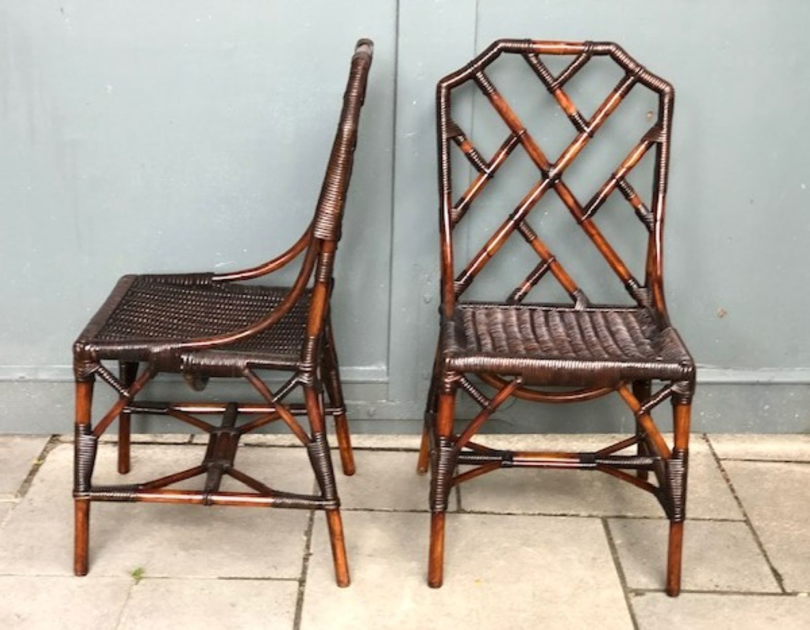 photo furniture Mid Cent Rattan Dining Table & 6 X Chippendale Style Dining Chairs, Angraves 1970s