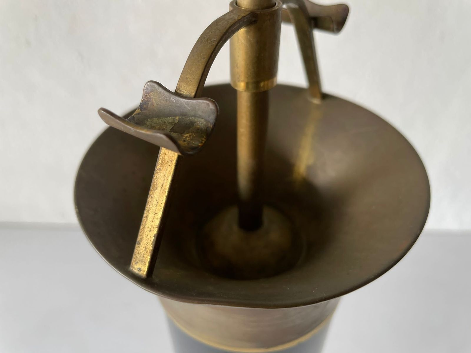 Italian Well Crafted Black Metal   Brass Body Tripod Ashtray, 1950s, Italy photo buy