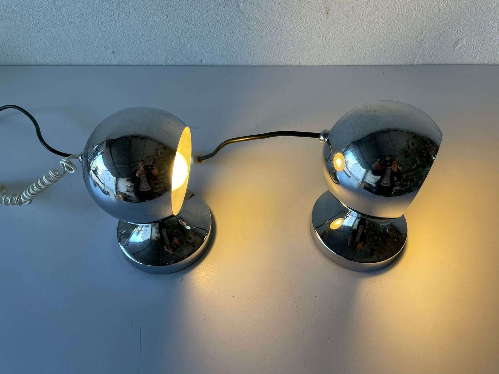photo furniture Italian Space Age Chrome Pair Of Table Lamps With Magnetic Shades, 1970s, Italy