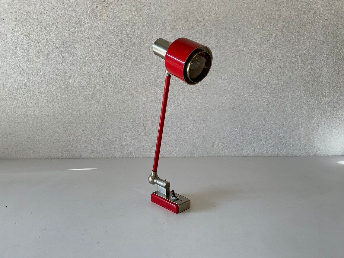 Excellent Rare Red Metalic Grey Wall Lamp   Adjustable Shade And Arm By Stilnovo, 1970s, Italy photo furniture