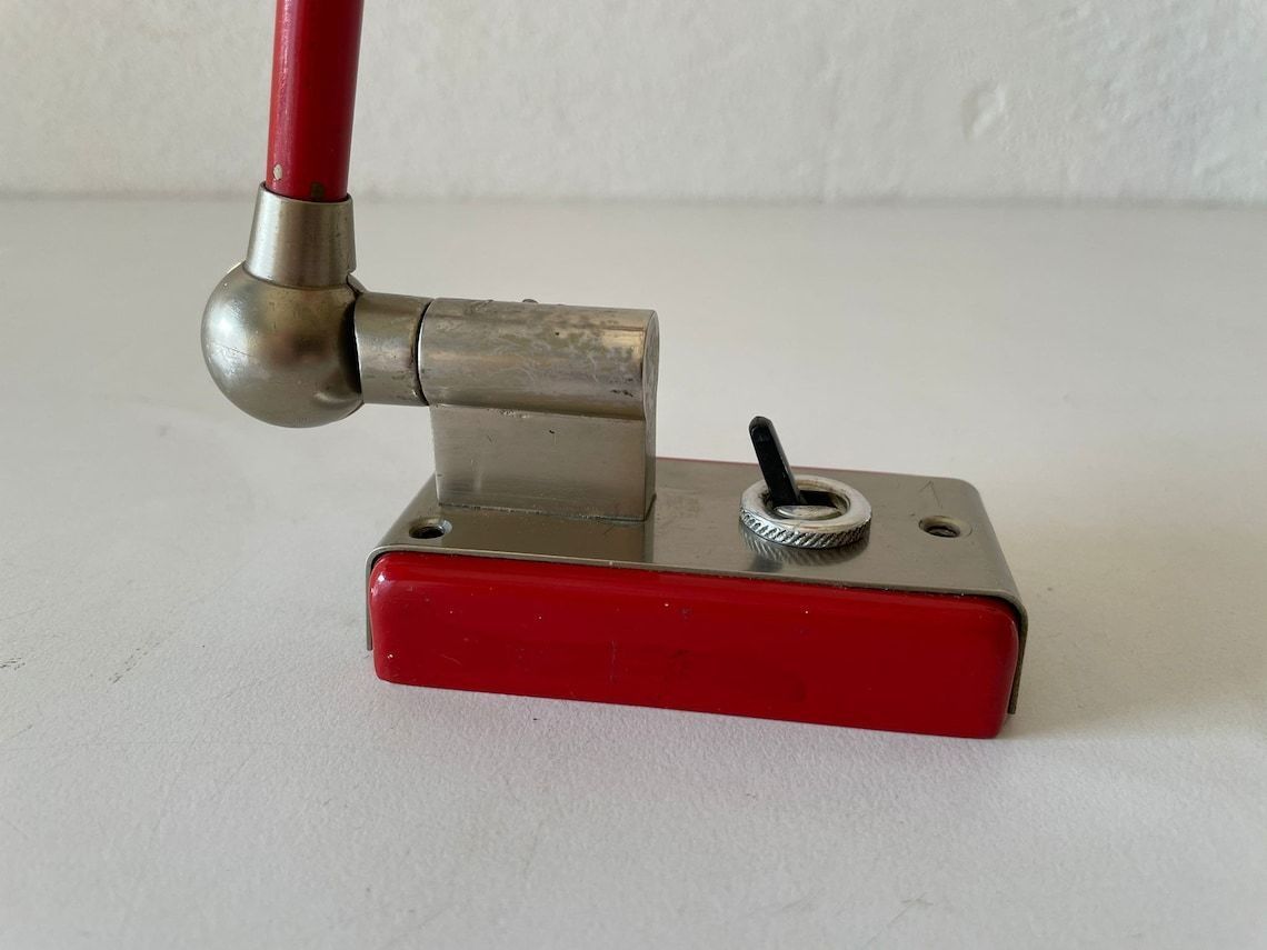 photo for sale Excellent Rare Red Metalic Grey Wall Lamp   Adjustable Shade And Arm By Stilnovo, 1970s, Italy