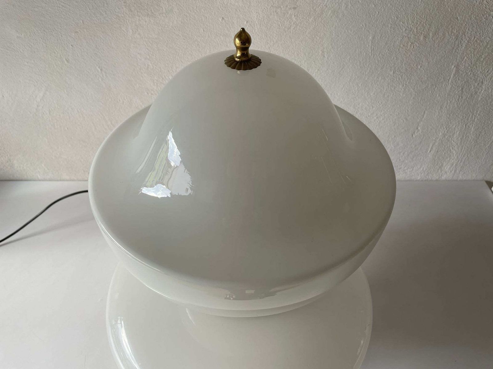 Exceptional Italian Design 2 Piece Opal Glass And Metal Body Large Table Or Floor Lamp, 1970s, Italy photo vinterior