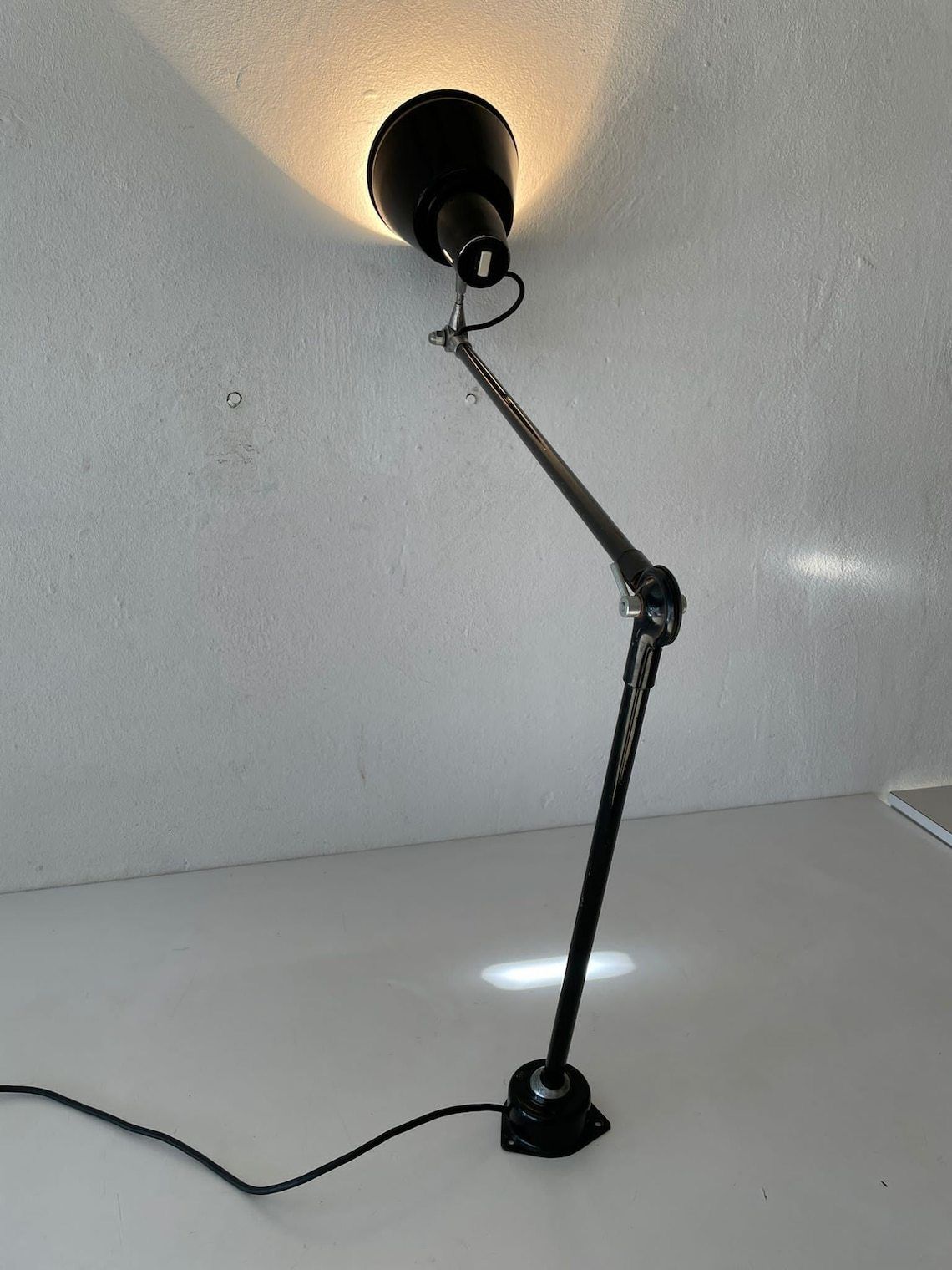 Italian Industrial Black Metal Office Wall Lamp With Adjustable Arm And Shade, Seminara Torino, 1930s, Italy photo 1277.2