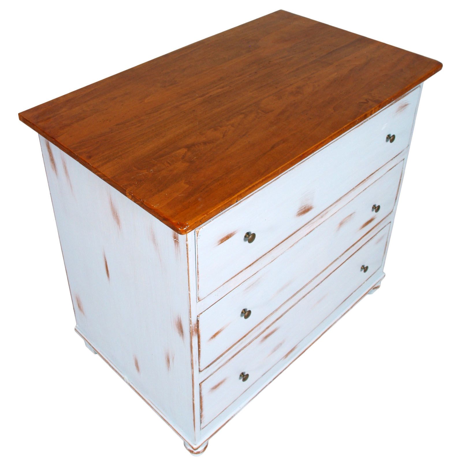 1940s Italian Midcentury Three Drawers Farm Commode In Walnut, White Painted photo furniture