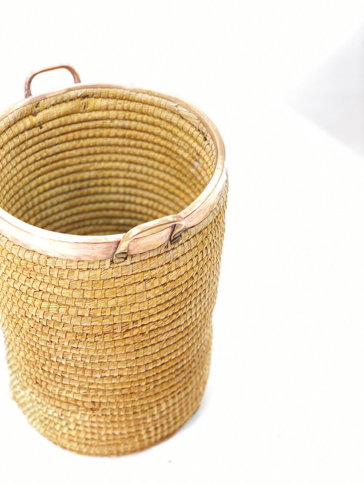Basket In Rattan, Cooper And Brass, Italy, 1970 photo buy