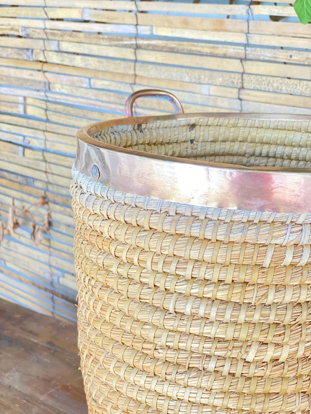 Basket In Rattan, Cooper And Brass, Italy, 1970 photo vintage