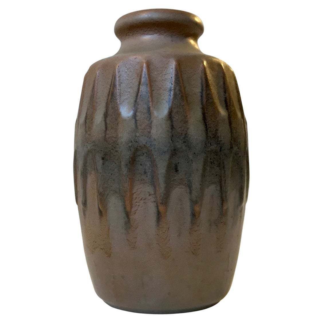 Scandinavian Pottery Vase With Camou Glaze By Günther Praschak For Knabstrup
