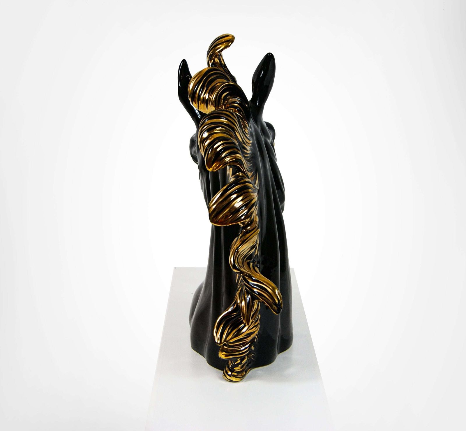 Italian Ceramic Horse Head Sculpture Gold And Black 1990s photo 1400.0