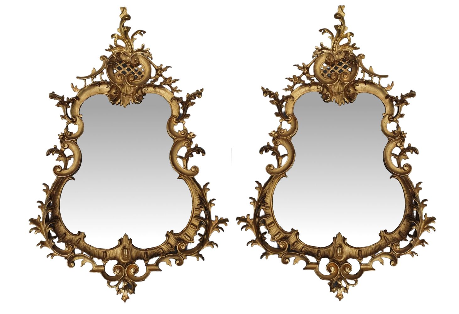 Rare Pair Of 19th Century Pier Giltwood Mirrors In The Rococo Manner