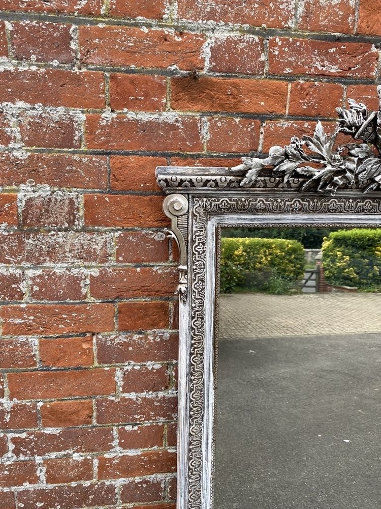 A Fabulous Large Antique French 19th Century Carved Wood & Gesso Original Silvered & Painted Mirror photo furniture