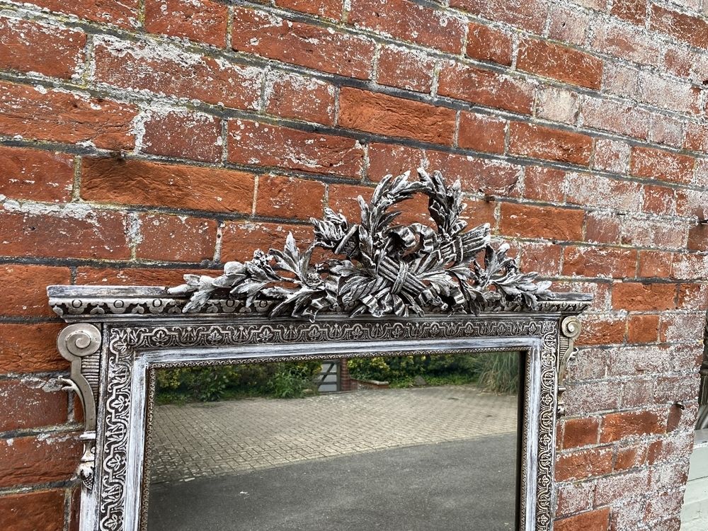 A Fabulous Large Antique French 19th Century Carved Wood & Gesso Original Silvered & Painted Mirror photo for sale