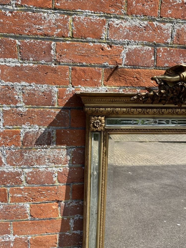A Spectacular Large Antique French 19th Century Carved Wood & Gesso Original Gilt Etched Mirrored Framed Mirror photo furniture