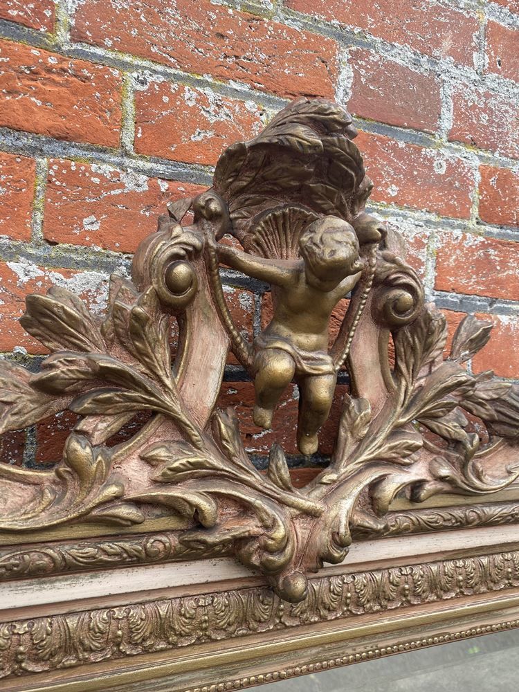 A Highly Impressive Large Antique French 19th Century Carved Wood & Gesso Original Gilt & Painted Mirror photo Home Decor
