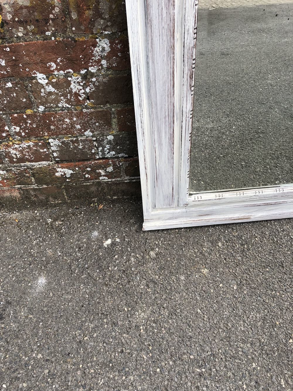 A Delightful Large Antique 19th Century French Carved Wood Distressed Painted Mirror photo for sale