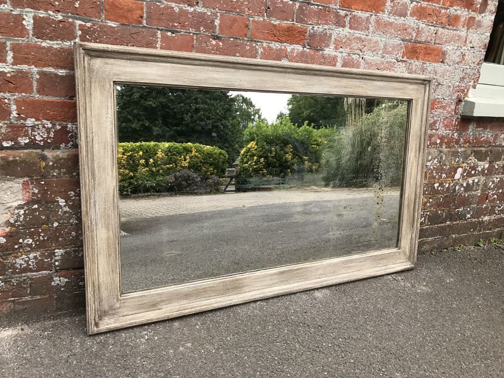 A Highly Useful Size Antique 19th Century French Carved Wood & Gesso Plain Painted Mirror photo furniture