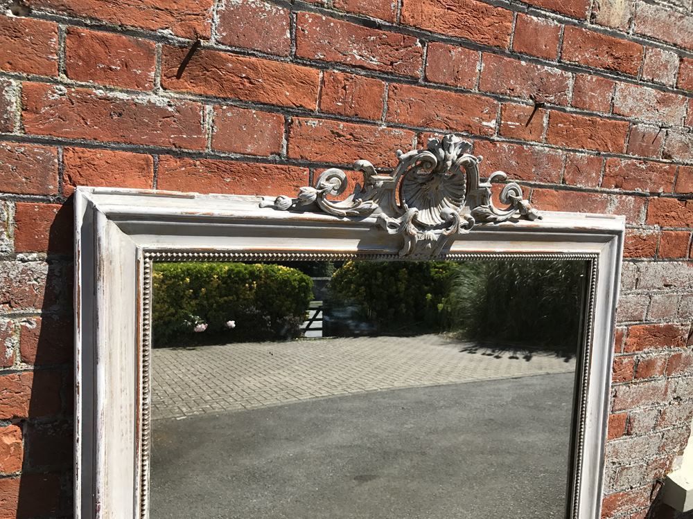 A Wonderful Highly Decorative Large Antique 19th Century French Carved Wood & Gesso Distressed Painted Mirror photo for sale