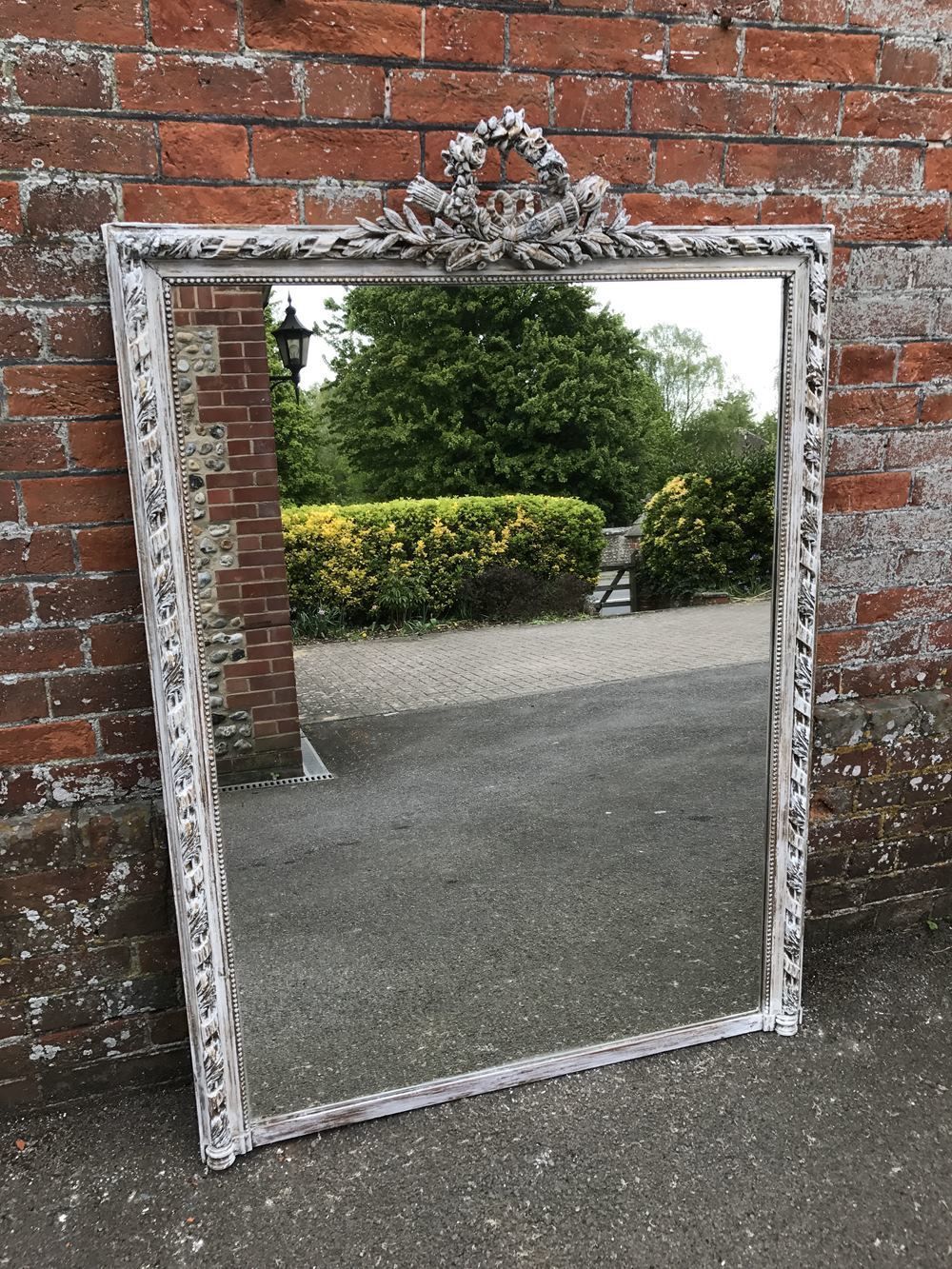 A Fabulous Large Decorative Antique 19th Century French Carved Wood & Gesso Distressed Painted Gilt Twist Framed Mirror photo 795.0