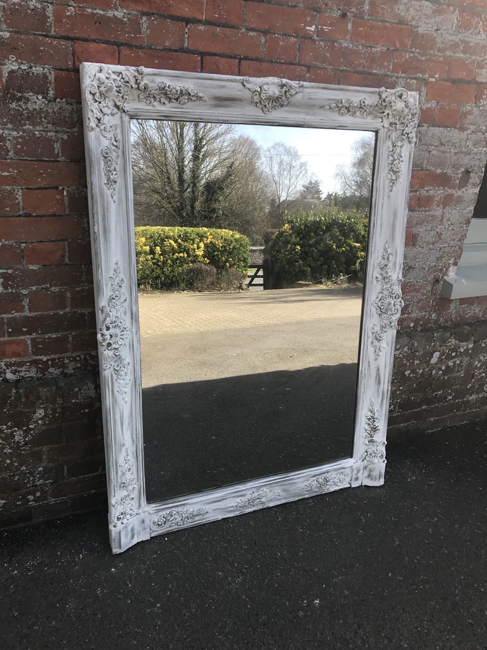 A Fabulous Large Early Antique 19th Century French Carved Wood And Gesso Distressed Painted & Gilt Louis Philippe Mirror