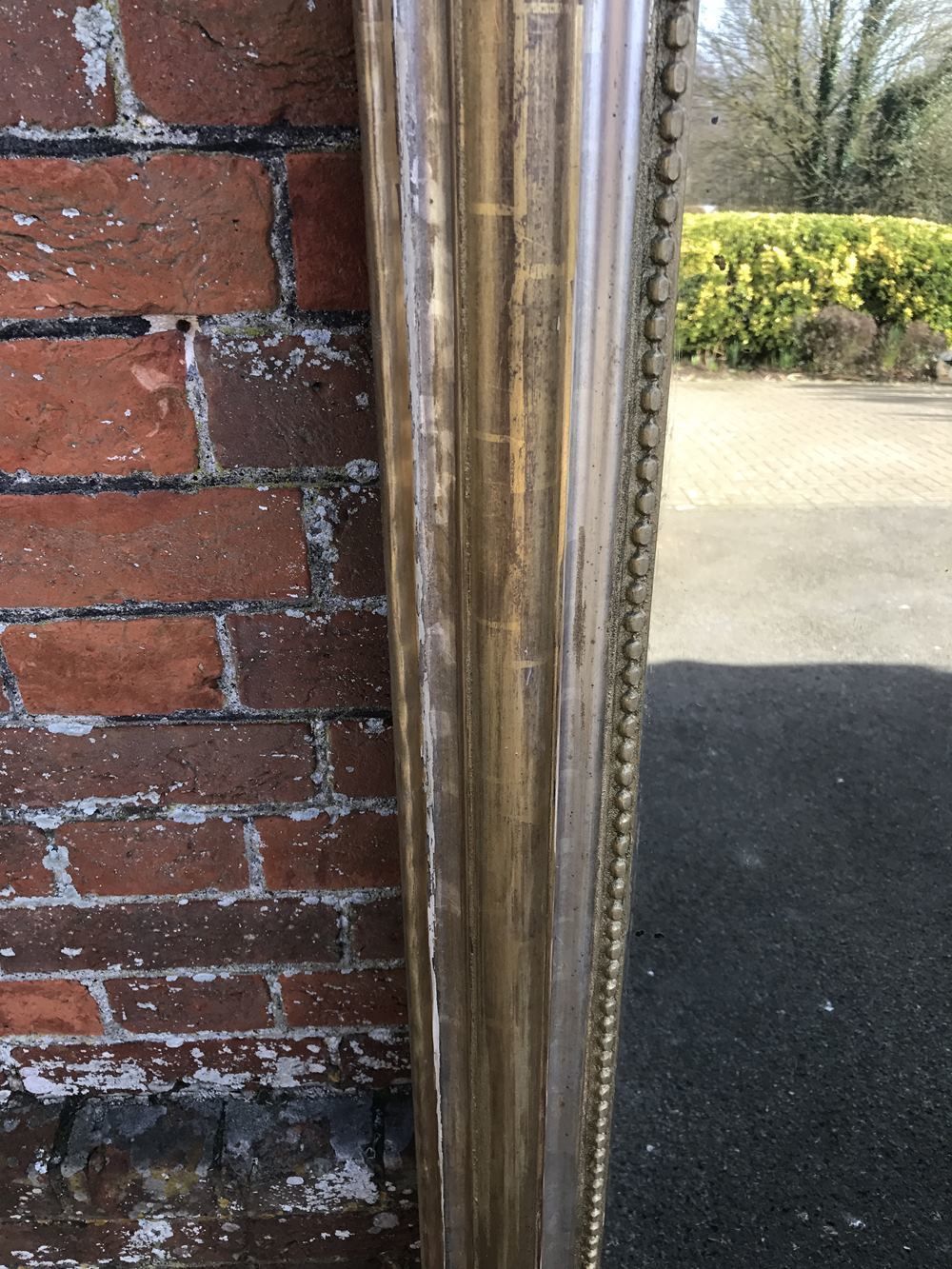 A Superb Large Antique 19th Century French Carved Wood & Gesso Original Shaped Top Silvered And Gilt Mirror photo for sale