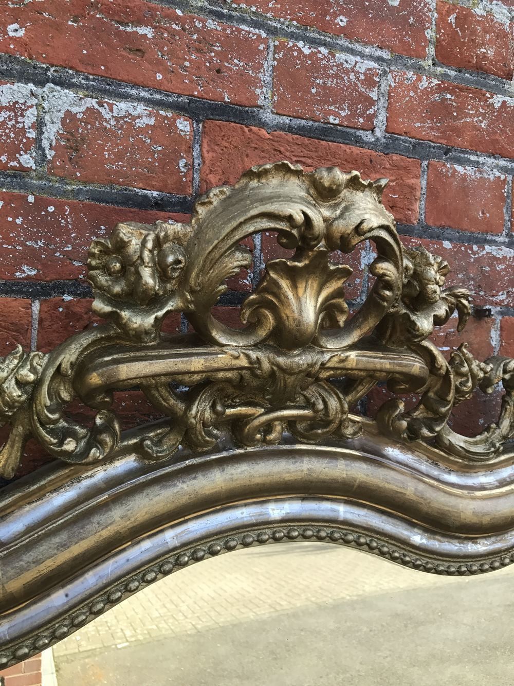 A Superb Large Antique 19th Century French Carved Wood & Gesso Original Shaped Top Silvered And Gilt Mirror photo 995.0