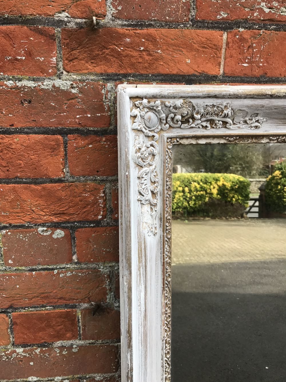 A Highly Useful Early Antique 19th Century French Carved Wood & Gesso Distressed Painted Louis Philippe Mirror photo for sale