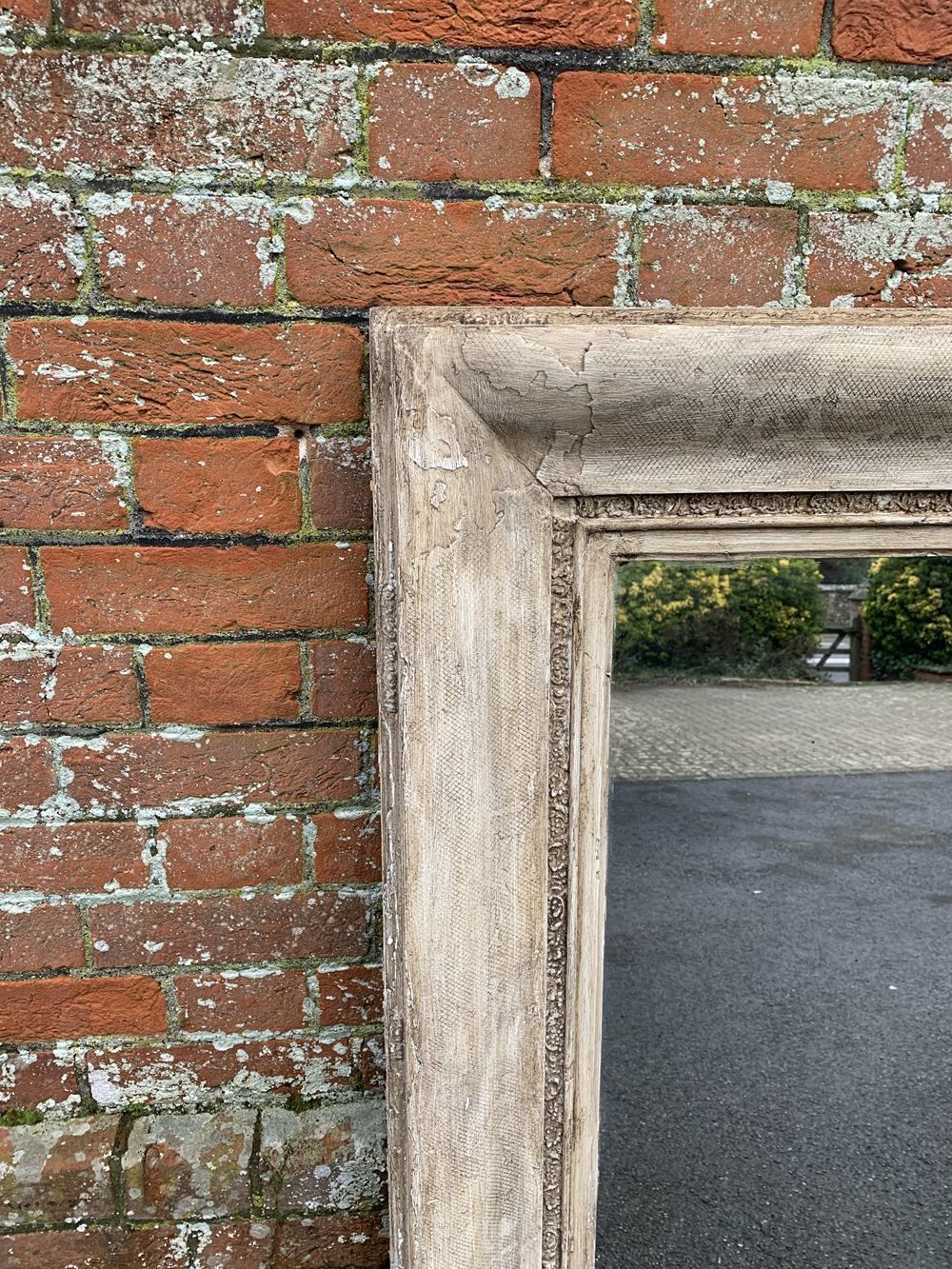 A Highly Useful Distressed Antique 19th Century English Carved Wood Distressed Painted Mirror photo furniture