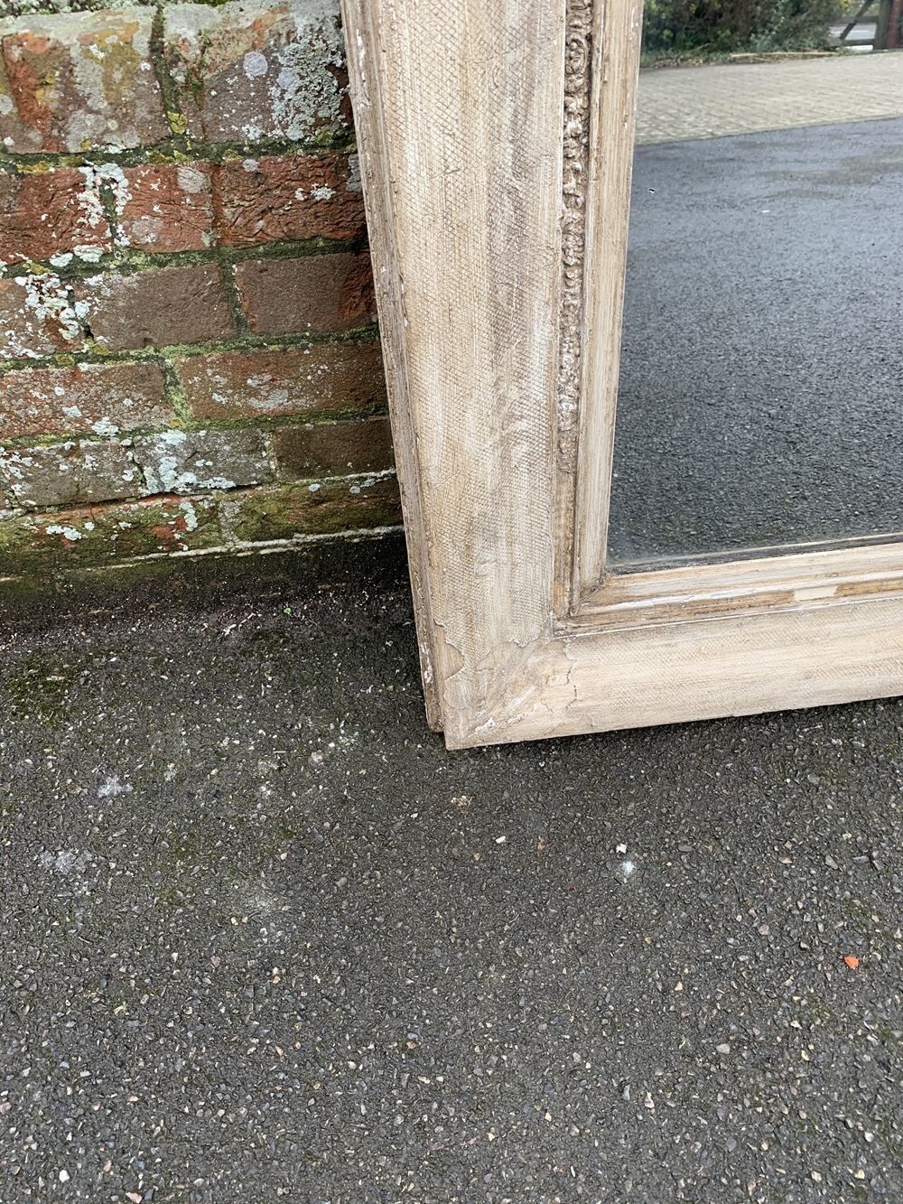 A Highly Useful Distressed Antique 19th Century English Carved Wood Distressed Painted Mirror photo for sale