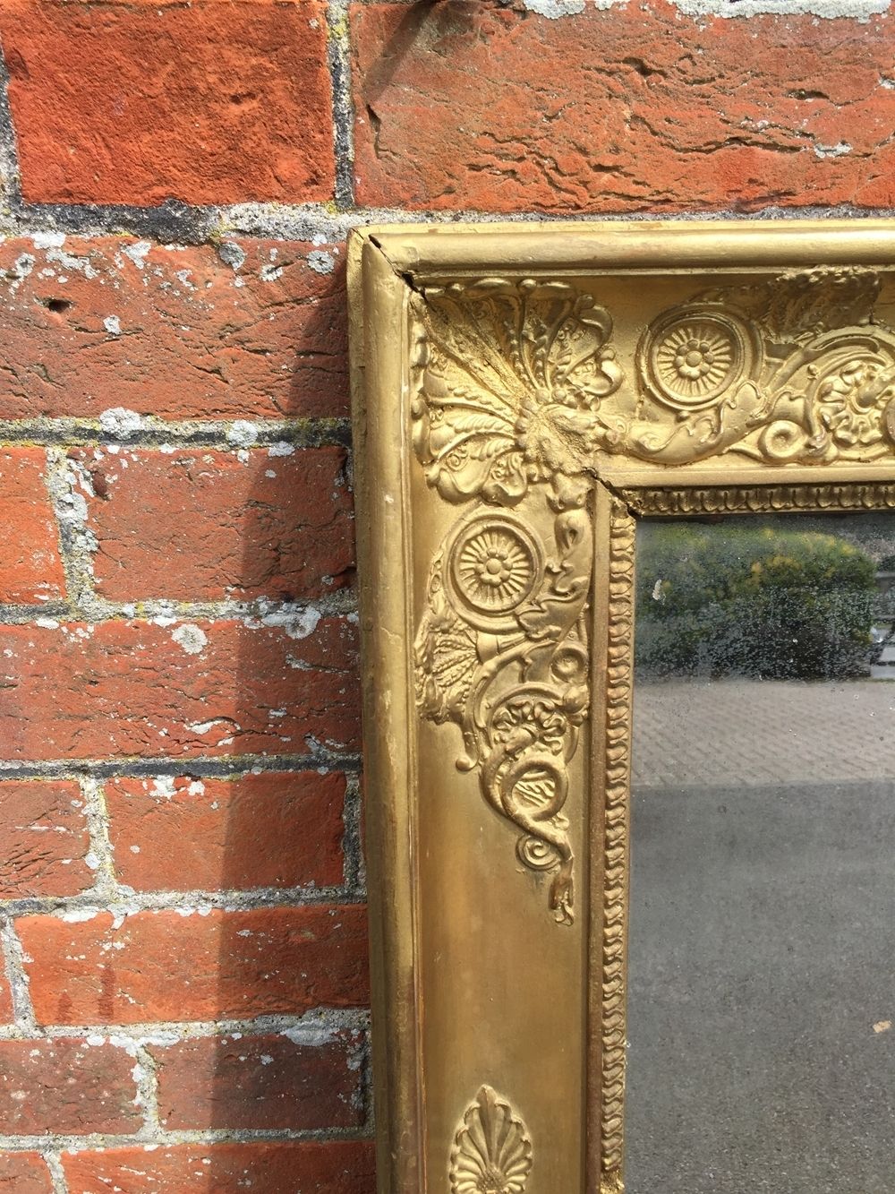 A Highly Useful Early Antique 19th Century French Original Carved Wood And Gesso Gilt Louis Philippe Mirror photo furniture