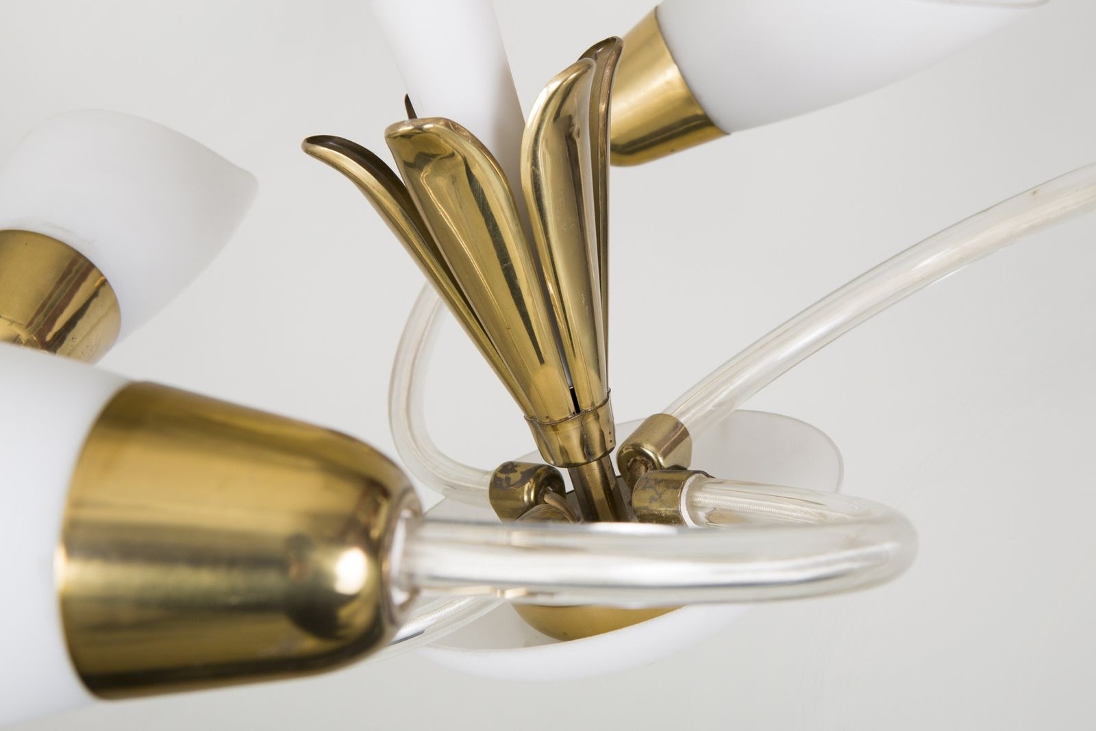 Chandelier In Pristine Condition, Made 1960s, In Czechia With Brass And Glass photo for sale