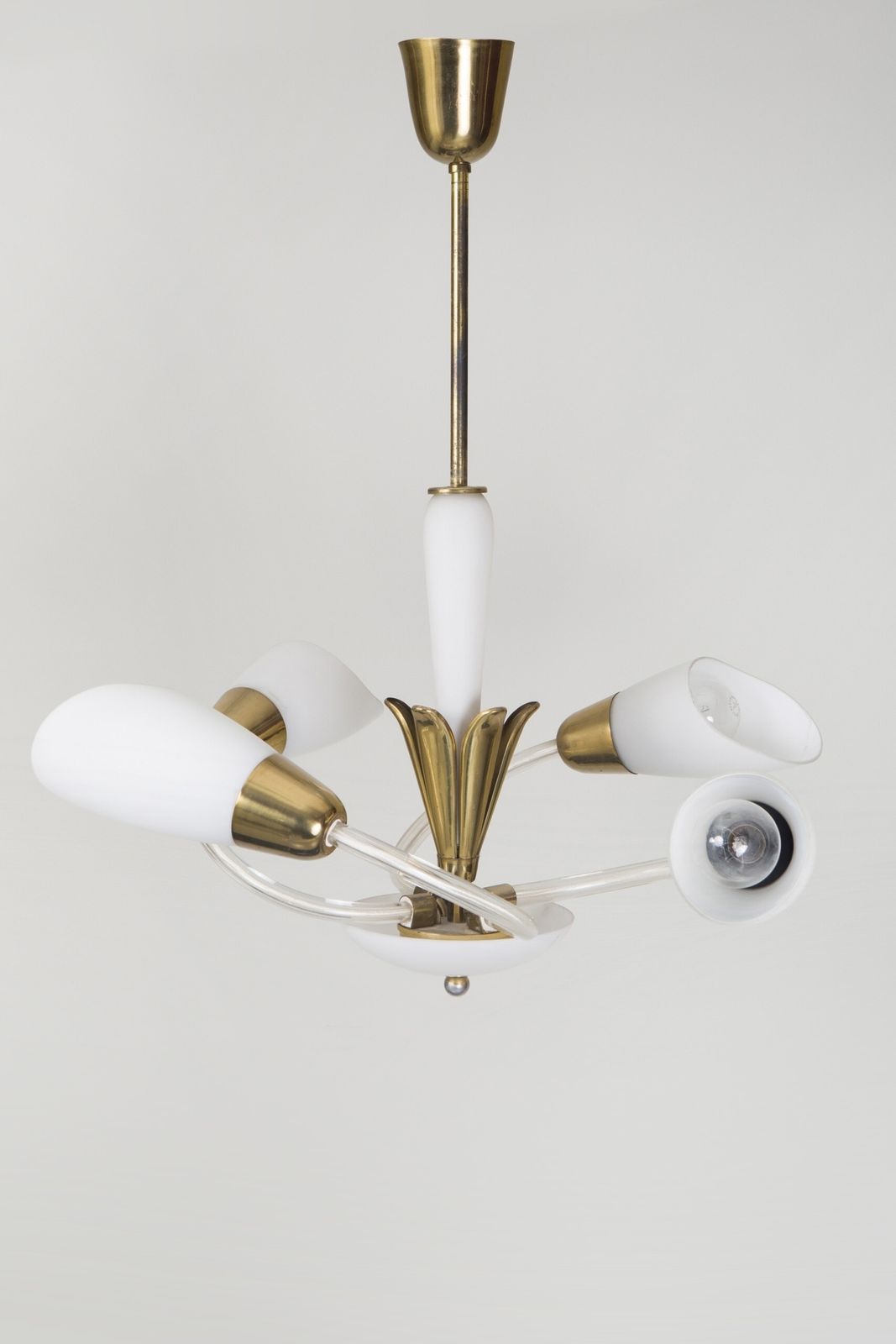 Chandelier In Pristine Condition, Made 1960s, In Czechia With Brass And Glass