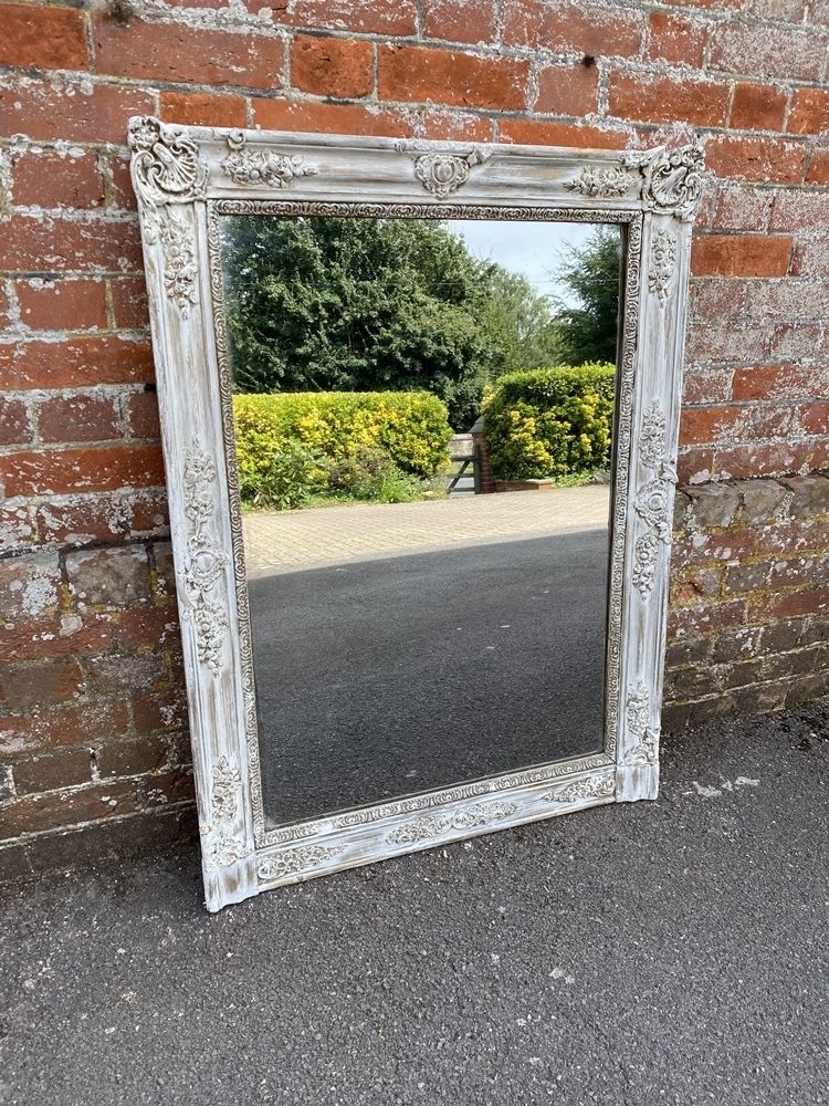A Wonderful Good Size Antique French 19th Century Carved Wood & Gesso Distressed Painted Louis Philippe Mirror