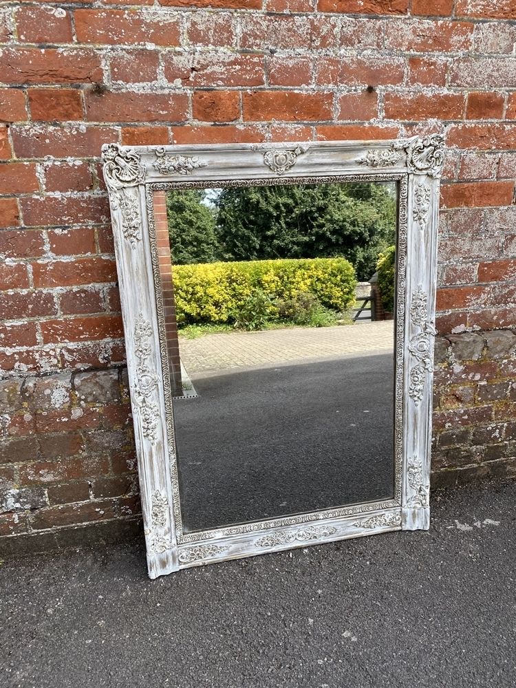 A Wonderful Good Size Antique French 19th Century Carved Wood & Gesso Distressed Painted Louis Philippe Mirror photo 650.0