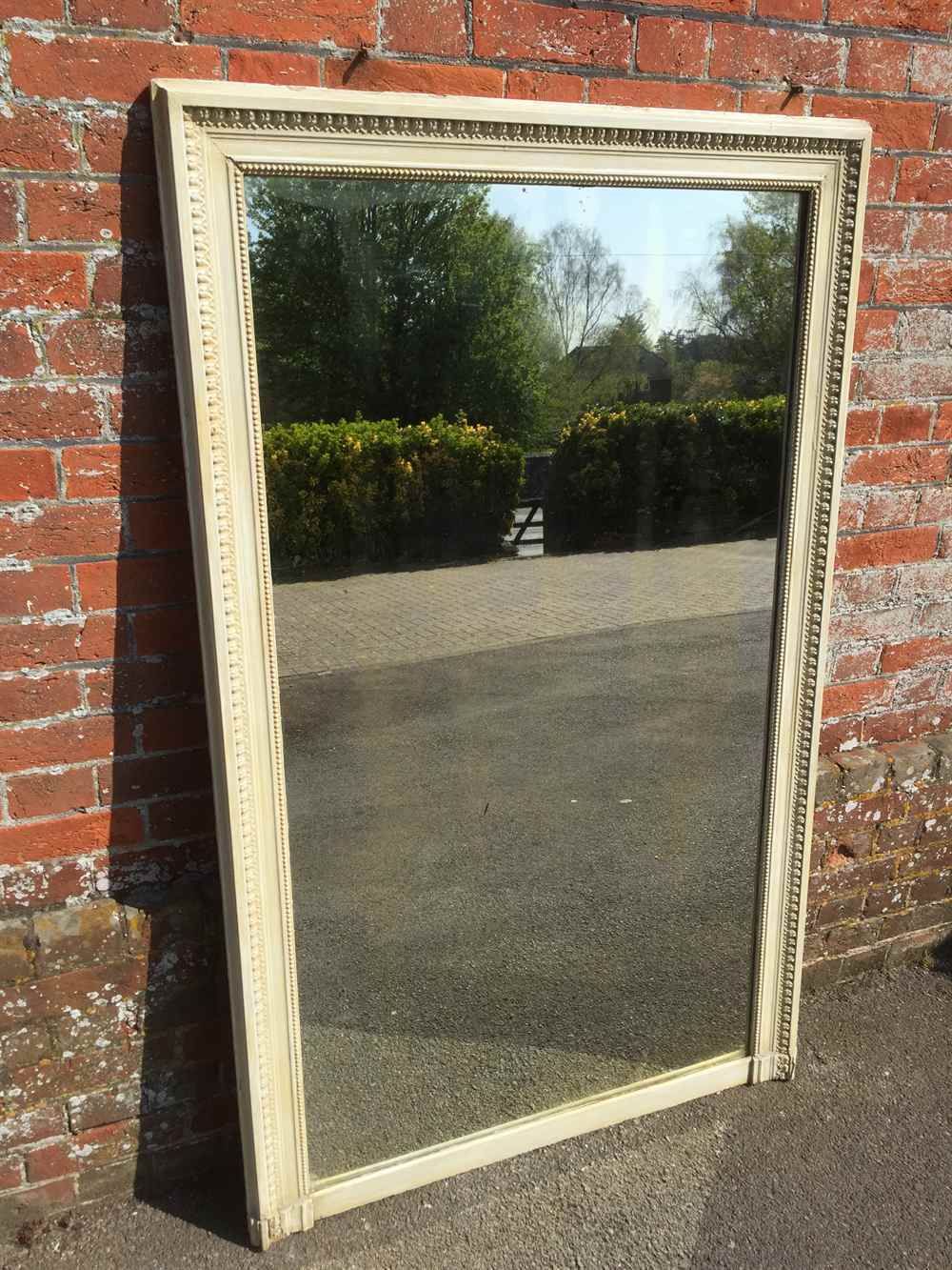 A Large Antique 19th Century French Carved Wood And Gesso Plain Painted Cream Mirror