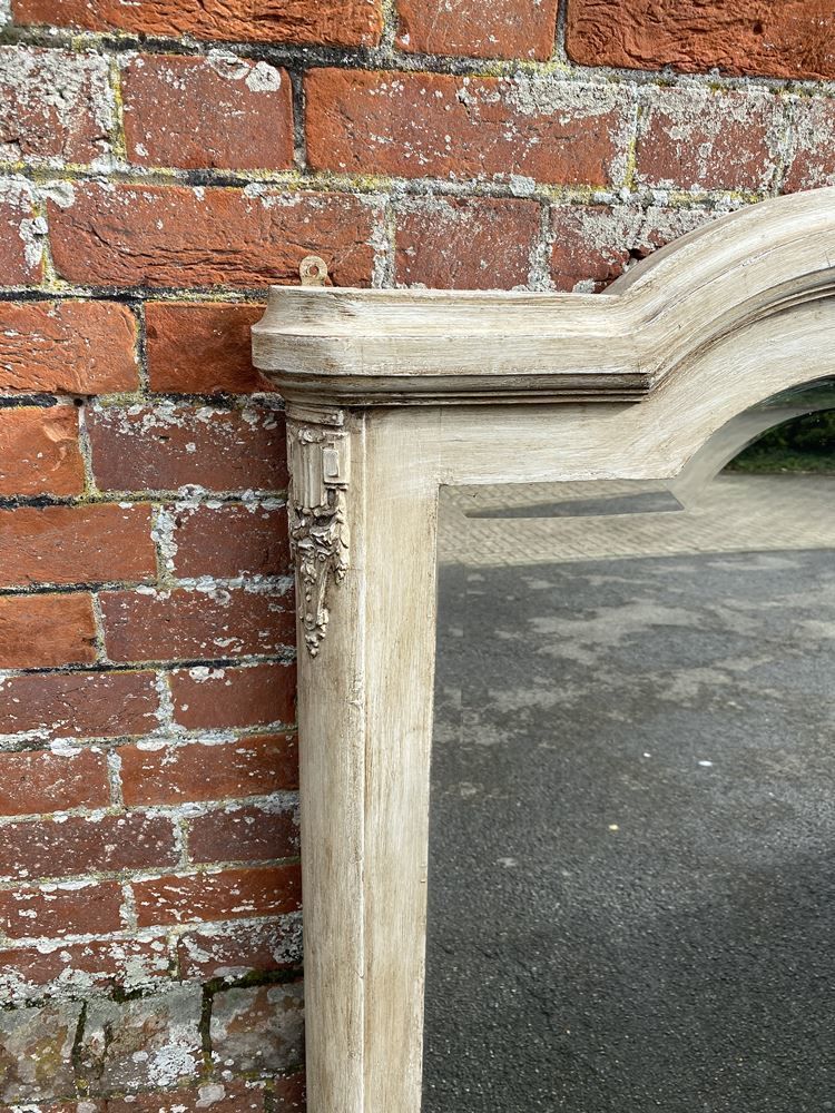 A Wonderful Useful Size Antique French 19th Century Carved Wood & Gesso Shaped Top Painted Mirro photo furniture