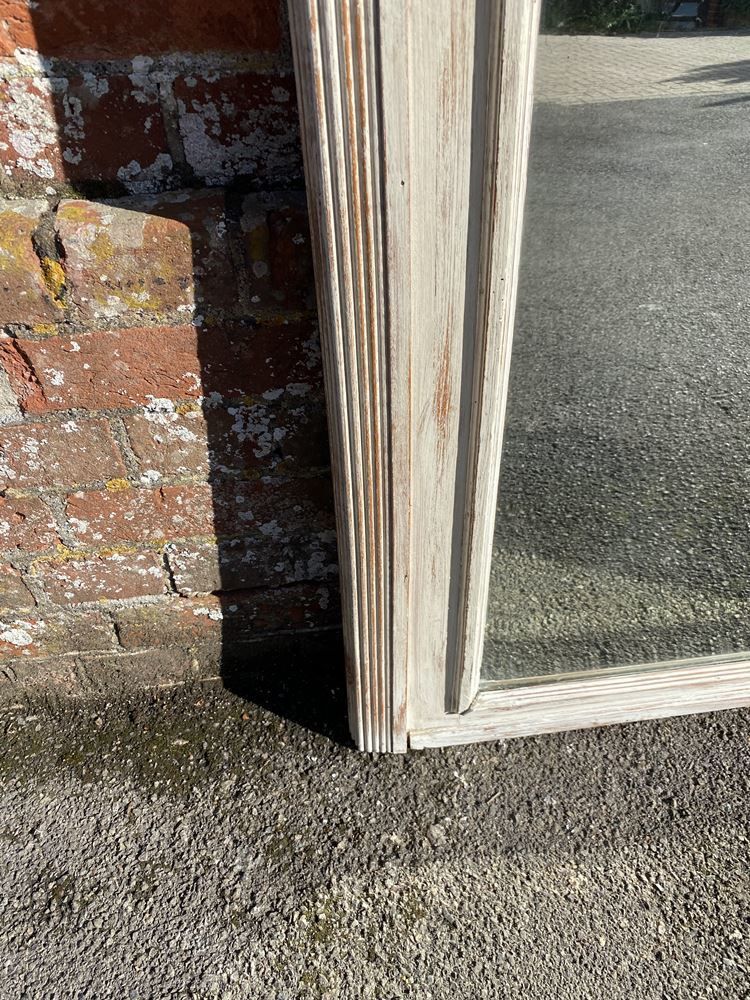 A Wonderful Large Antique French 19th Century Carved Wood Painted Shaped Top Mirror photo for sale