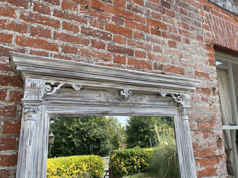 A Spectacular Large Antique French 19th Century Carved Wood Painted Column Framed Mirror photo Home Decor