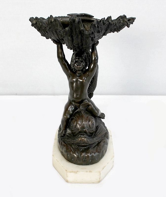 Bronze Trinket "The Child And The Dolphin"Early 19th Century photo Art