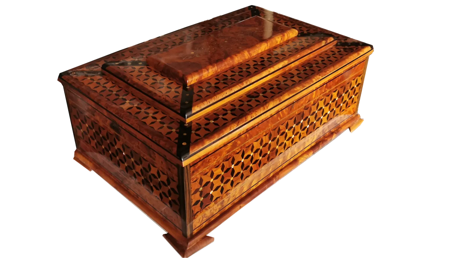 Unique Large Jewellery Box. Inlaid With Silver And Mother Of Pearl.