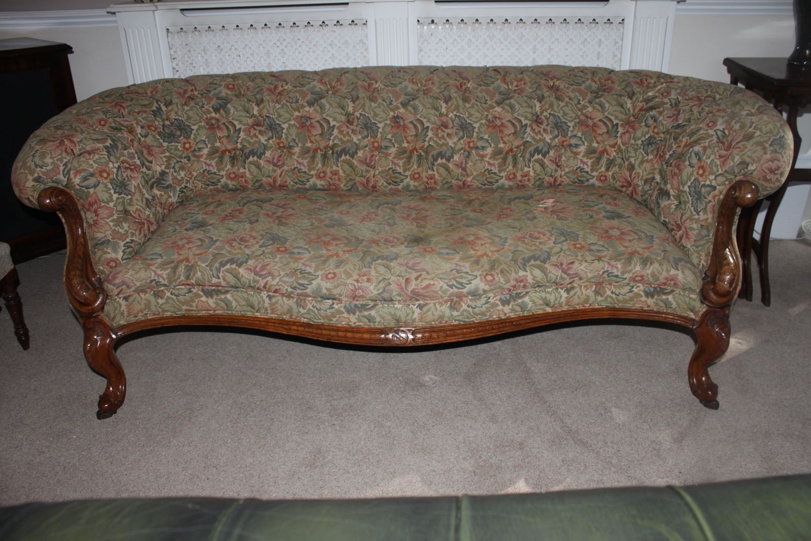 A Wonderful And Rare Antique Victorian Original Carved Walnut Chesterfield Sofa. photo Furniture