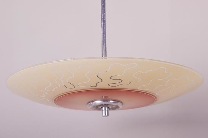 Chandelier In Pristine Condition, Made 1950s, In Czechia With Glass And Chrome photo for sale